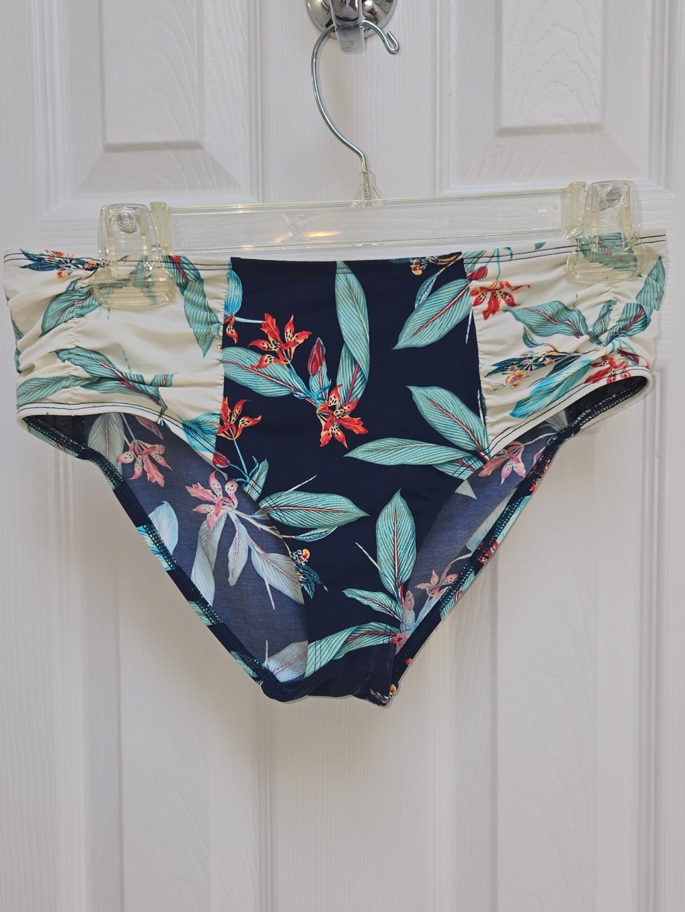 Skye Swimwear Navy Floral High-Waist Bikini Bottom with Cream Panels